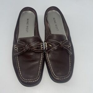 Nine West Loafer Mule Shoes Women's 5.5 Brown Leather Old Money Preppy‎ Slip On